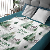 Baby Swaddle Blanket -Custom Baby Name Shower Gift -Personalized Baby Boy Blanket with deer -Woodland Style